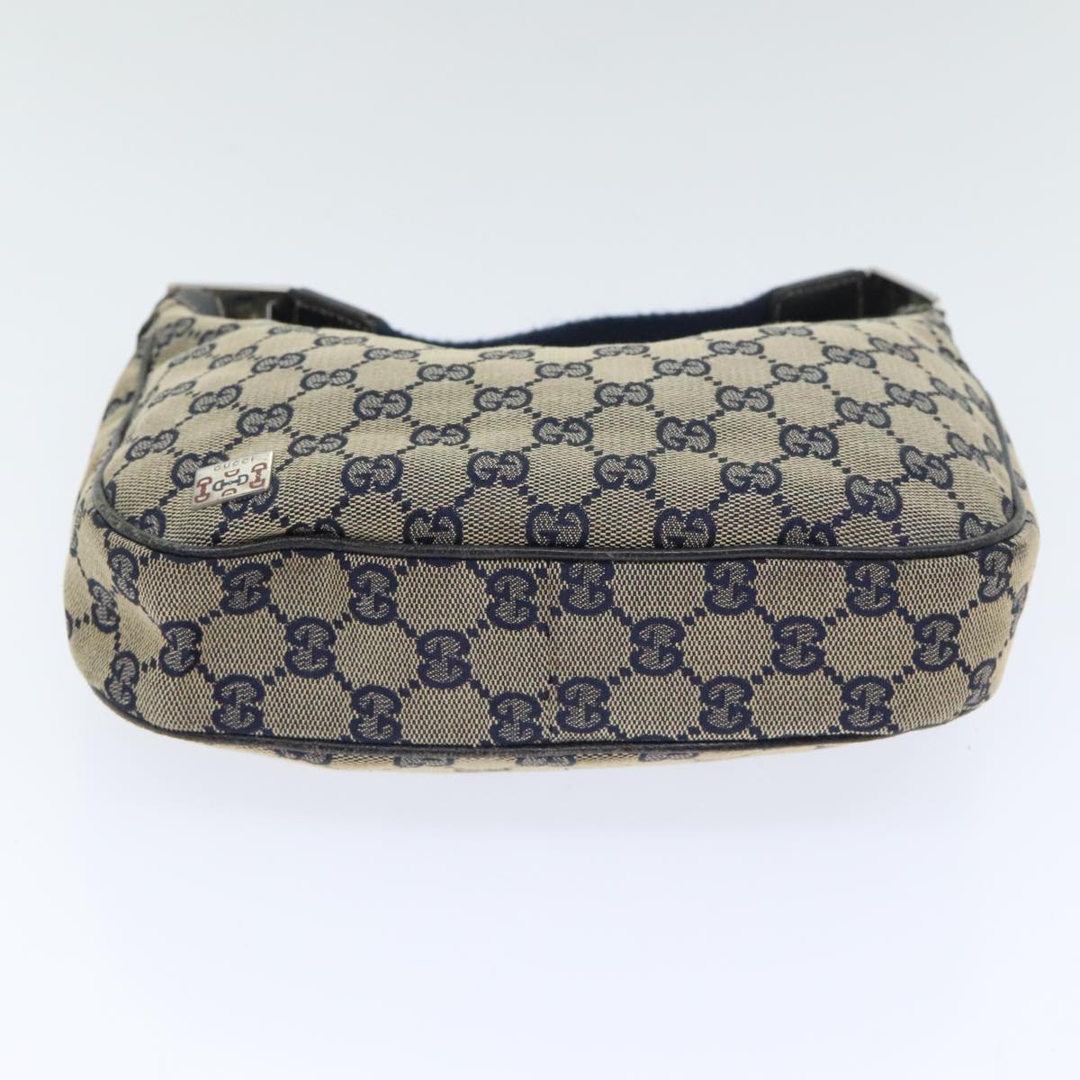 GUCCI GG Canvas Sherry Line Hand Bag Navy Silver Red 145811 Auth bs18558