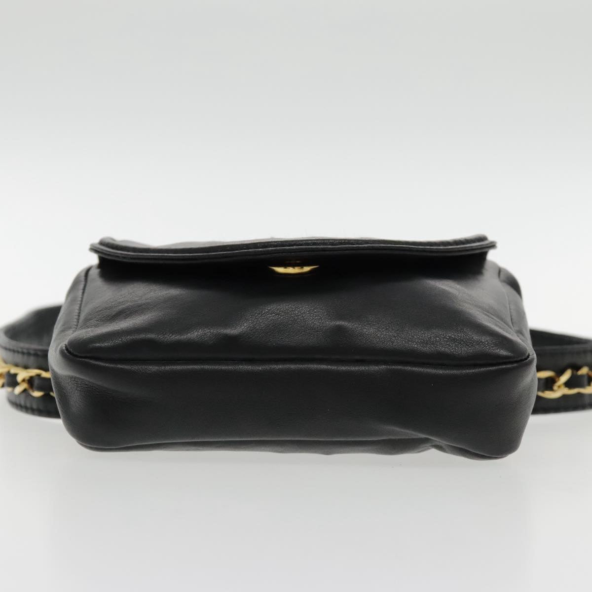 CHANEL COCO Mark Chain Waist bag Lamb Skin Black Gold CC Auth bs18653