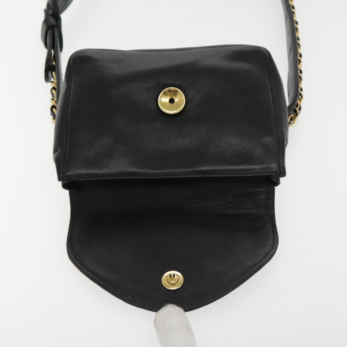 CHANEL COCO Mark Chain Waist bag Lamb Skin Black Gold CC Auth bs18653