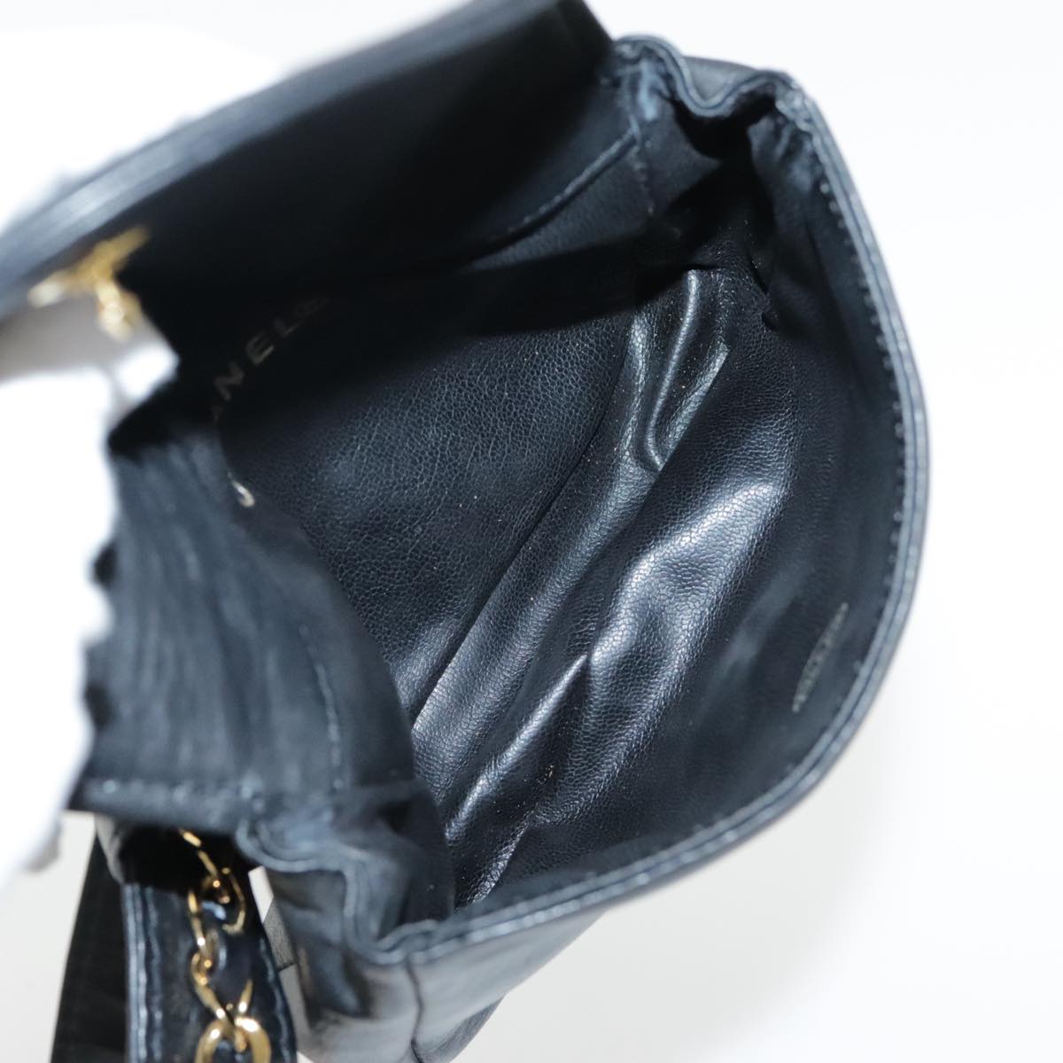 CHANEL COCO Mark Chain Waist bag Lamb Skin Black Gold CC Auth bs18653