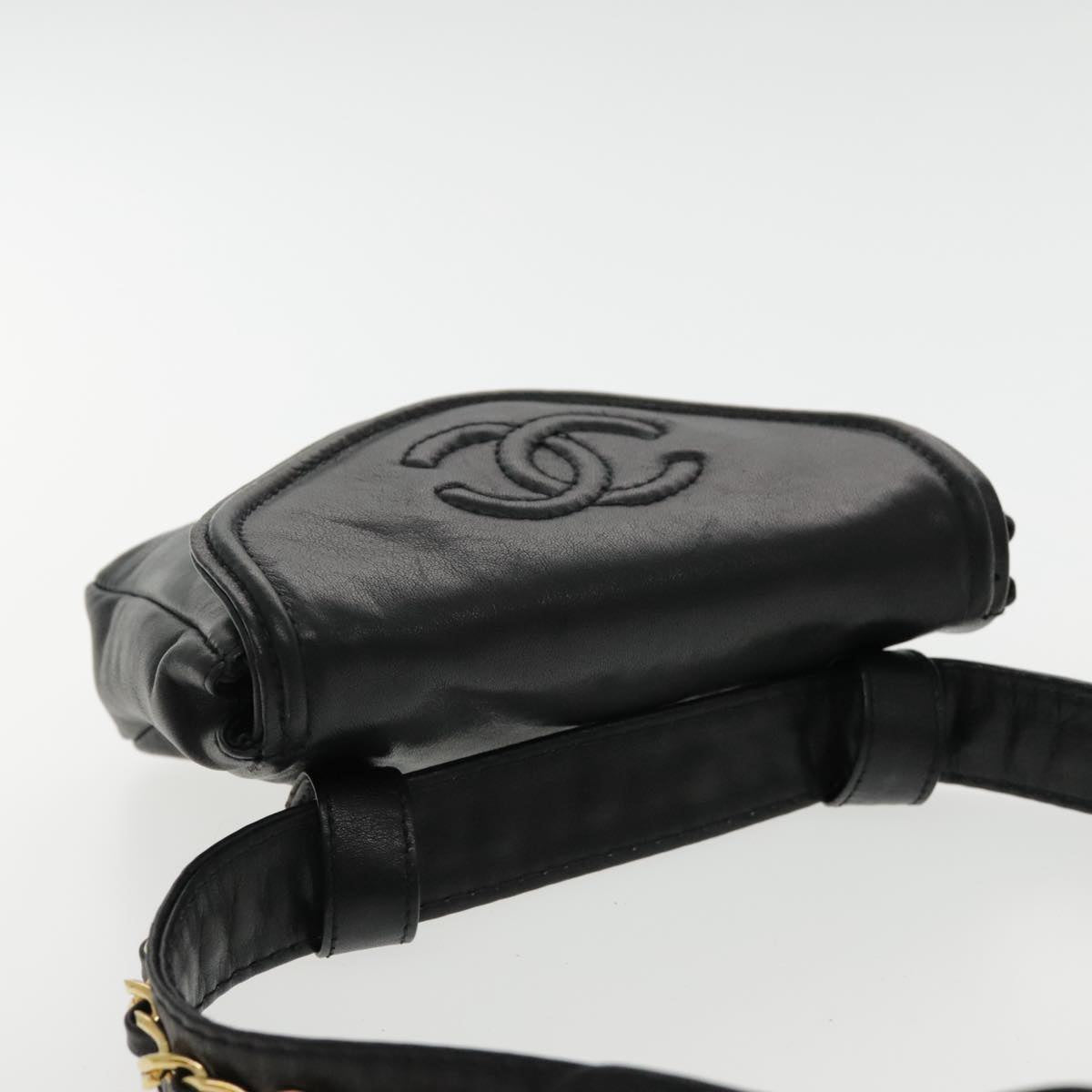 CHANEL COCO Mark Chain Waist bag Lamb Skin Black Gold CC Auth bs18653