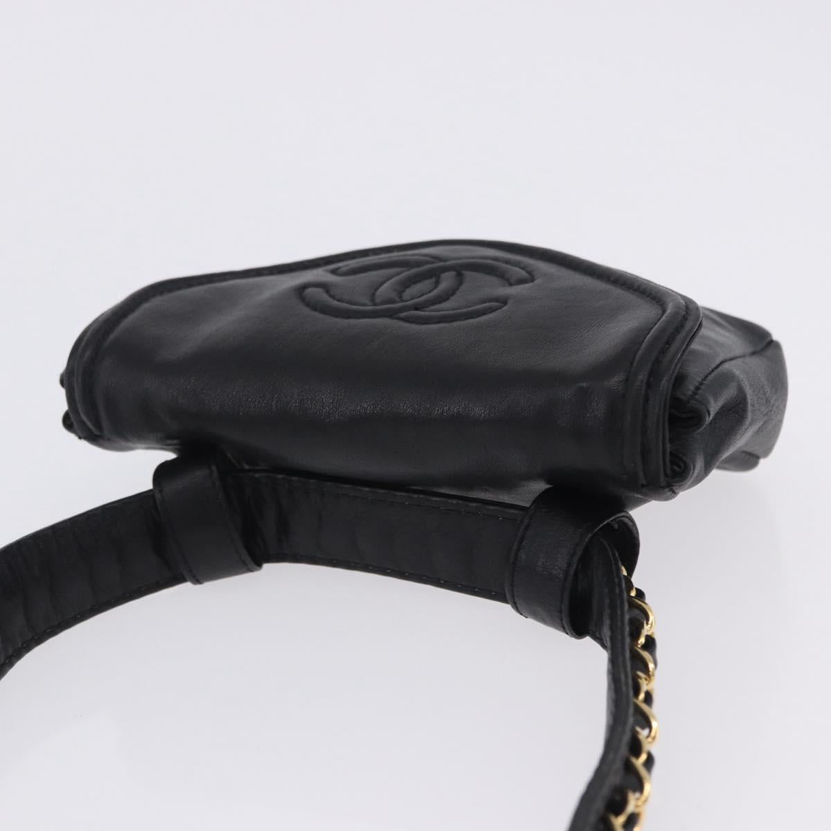 CHANEL COCO Mark Chain Waist bag Lamb Skin Black Gold CC Auth bs18653