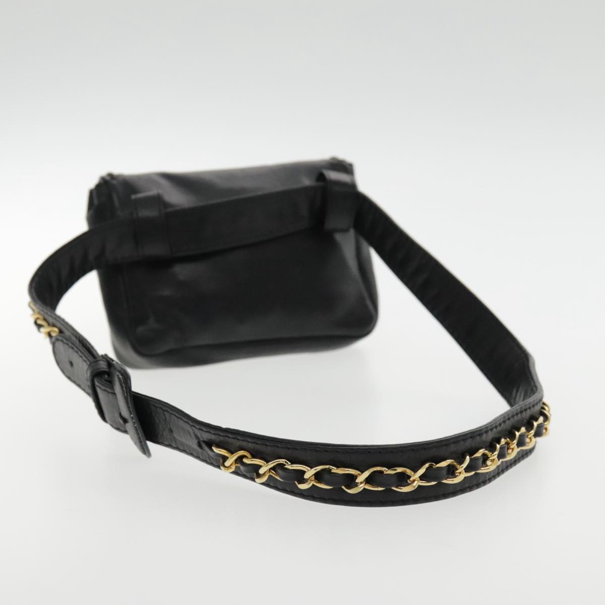 CHANEL COCO Mark Chain Waist bag Lamb Skin Black Gold CC Auth bs18653