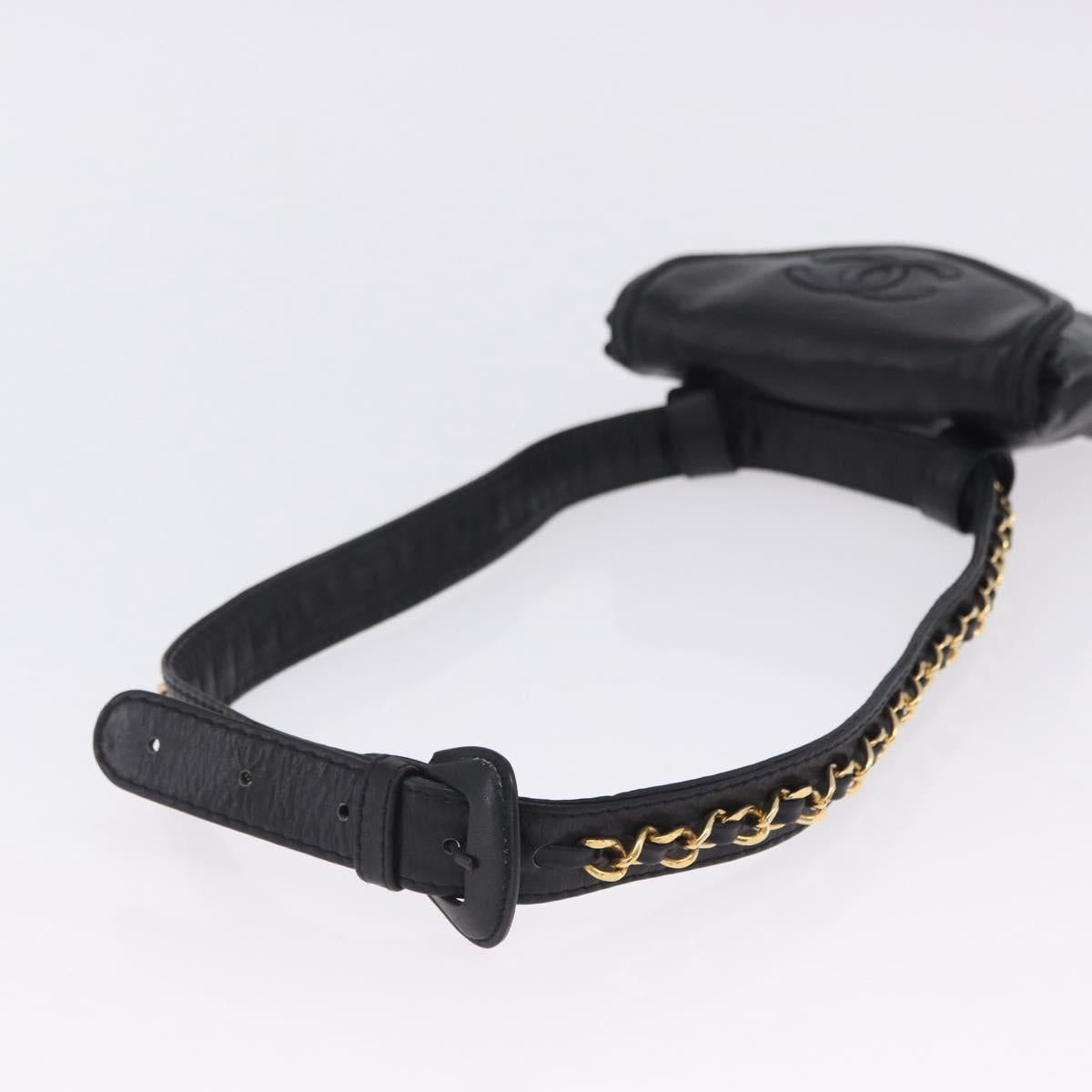 CHANEL COCO Mark Chain Waist bag Lamb Skin Black Gold CC Auth bs18653