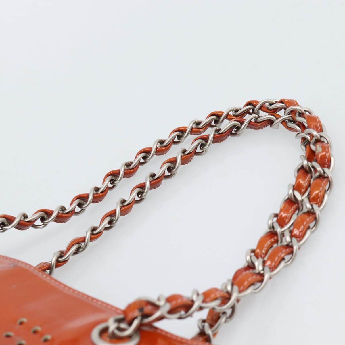 CHANEL Triple Coco Chain Tote Bag Patent leather Orange Silver CC Auth bs18659