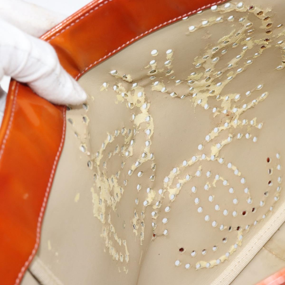 CHANEL Triple Coco Chain Tote Bag Patent leather Orange Silver CC Auth bs18659