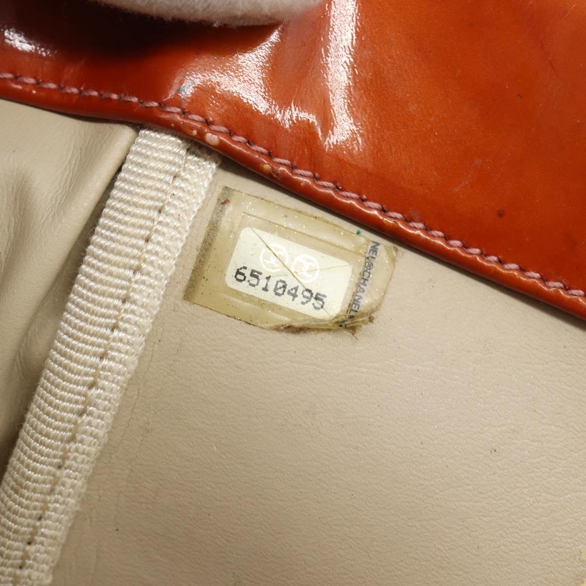 CHANEL Triple Coco Chain Tote Bag Patent leather Orange Silver CC Auth bs18659