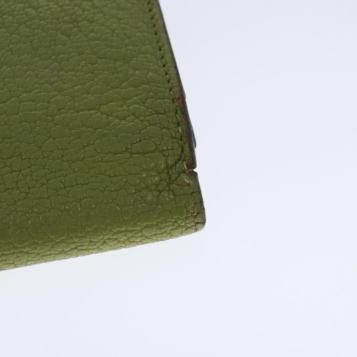 HERMES bean Souffl Wallet Leather Green Silver Auth bs18706