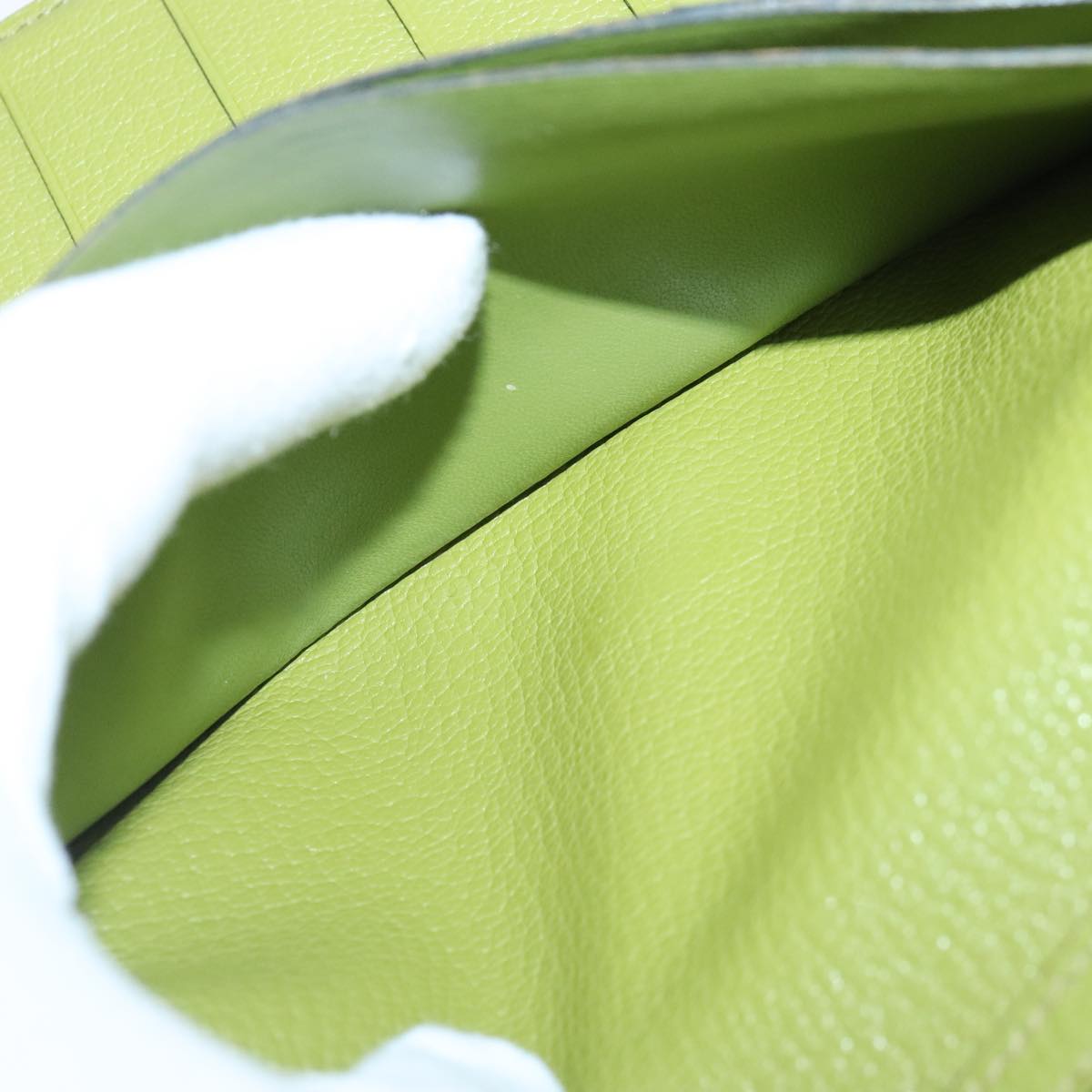 HERMES bean Souffl Wallet Leather Green Silver Auth bs18706