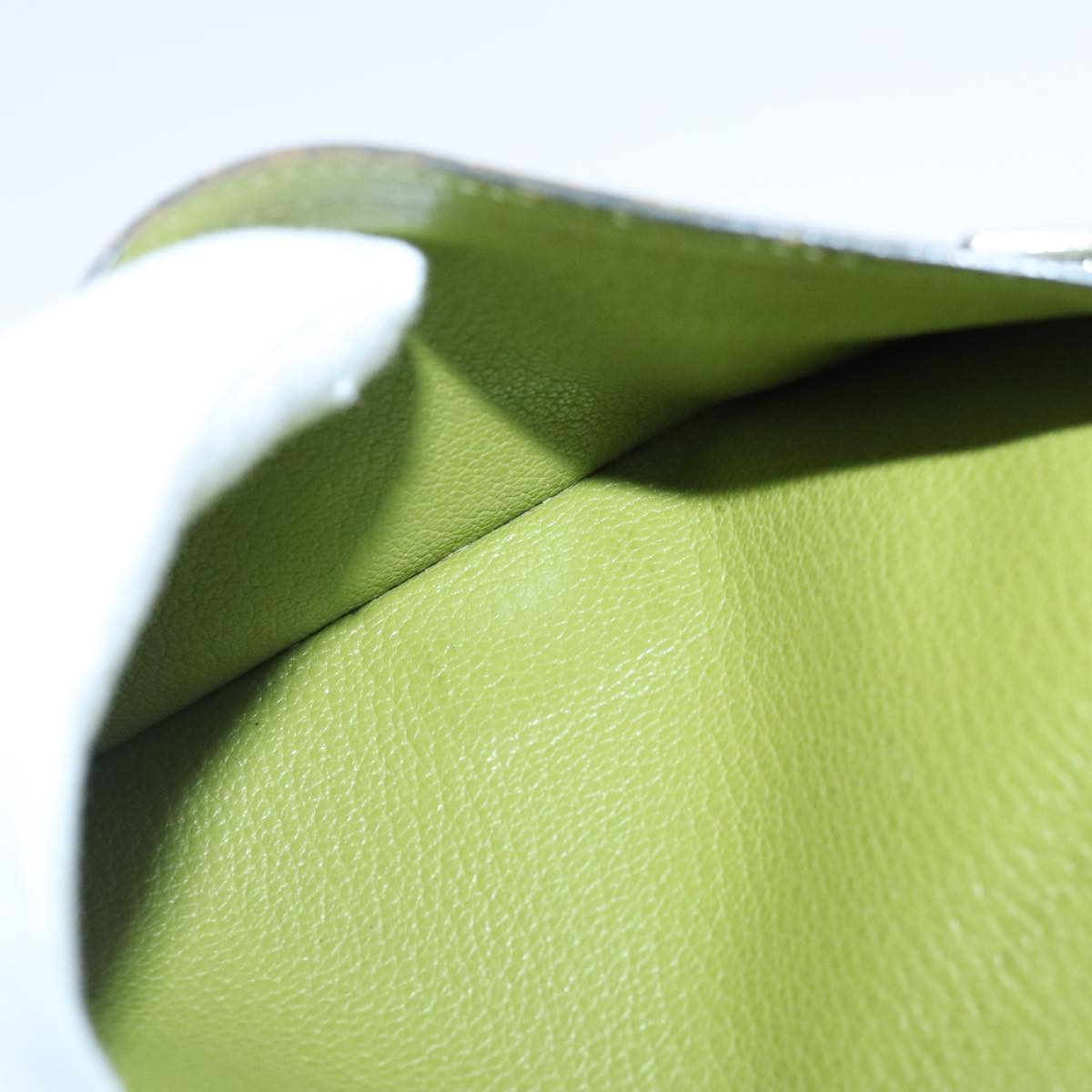 HERMES bean Souffl Wallet Leather Green Silver Auth bs18706