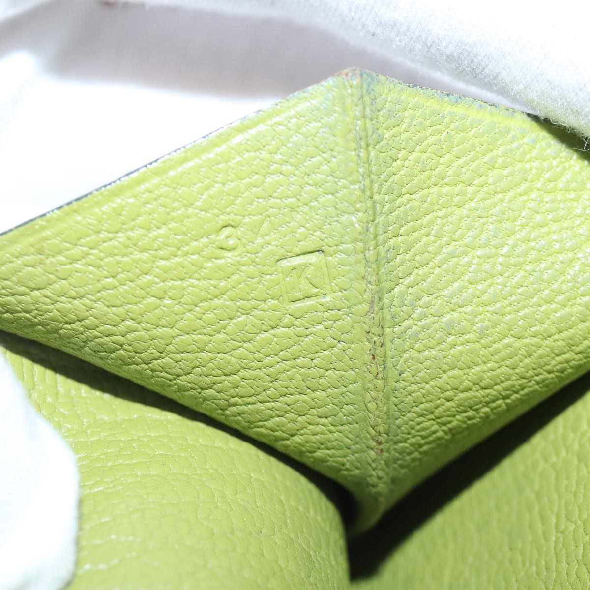 HERMES bean Souffl Wallet Leather Green Silver Auth bs18706