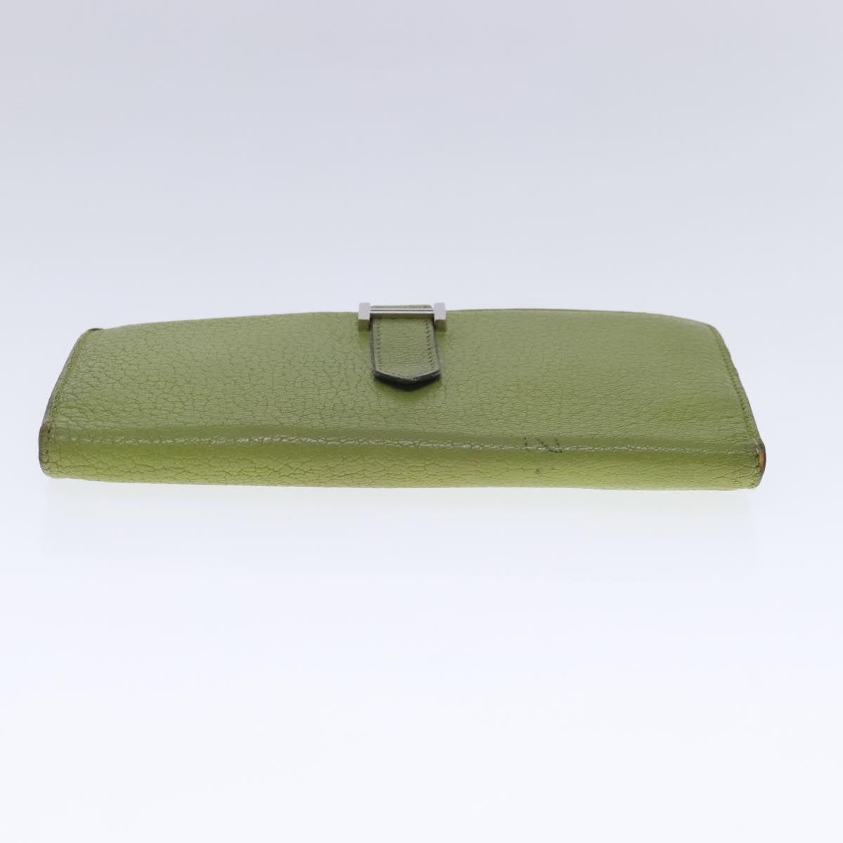 HERMES bean Souffl Wallet Leather Green Silver Auth bs18706