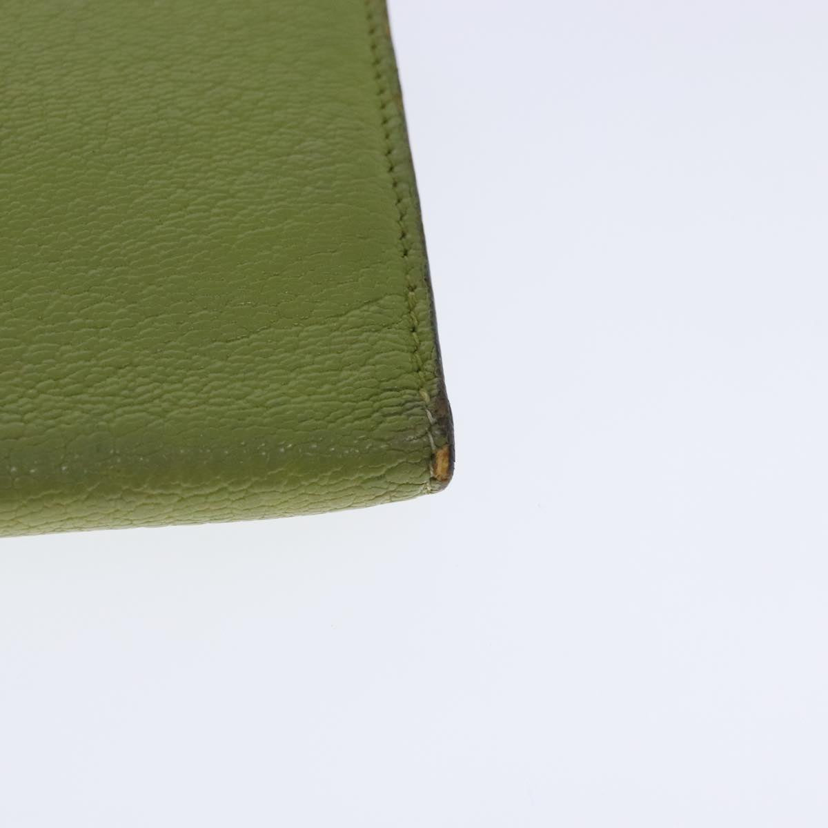 HERMES bean Souffl Wallet Leather Green Silver Auth bs18706