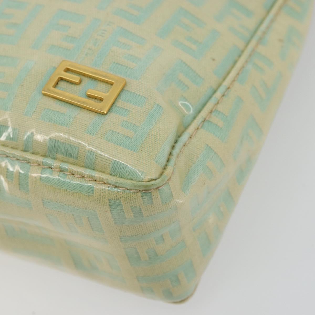 FENDI Zucchino Canvas Hand Bag Blue Beige gold Auth bs18730