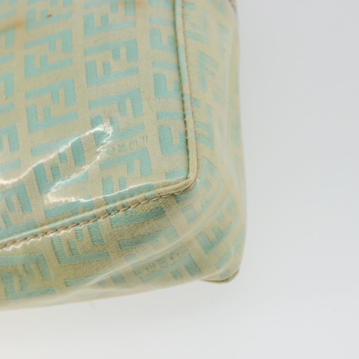 FENDI Zucchino Canvas Hand Bag Blue Beige gold Auth bs18730