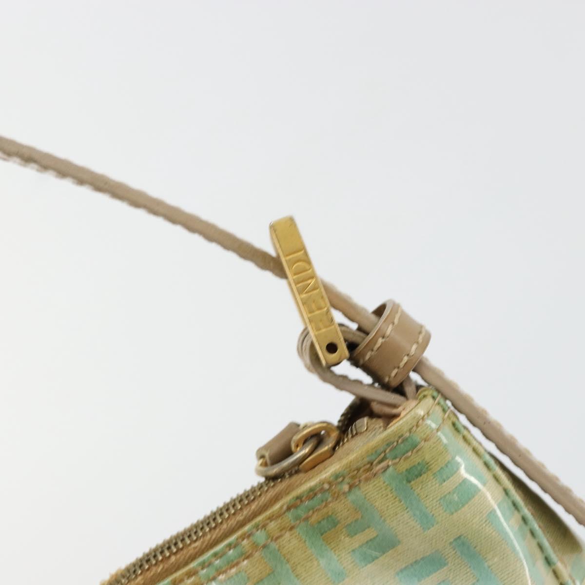 FENDI Zucchino Canvas Hand Bag Blue Beige gold Auth bs18730