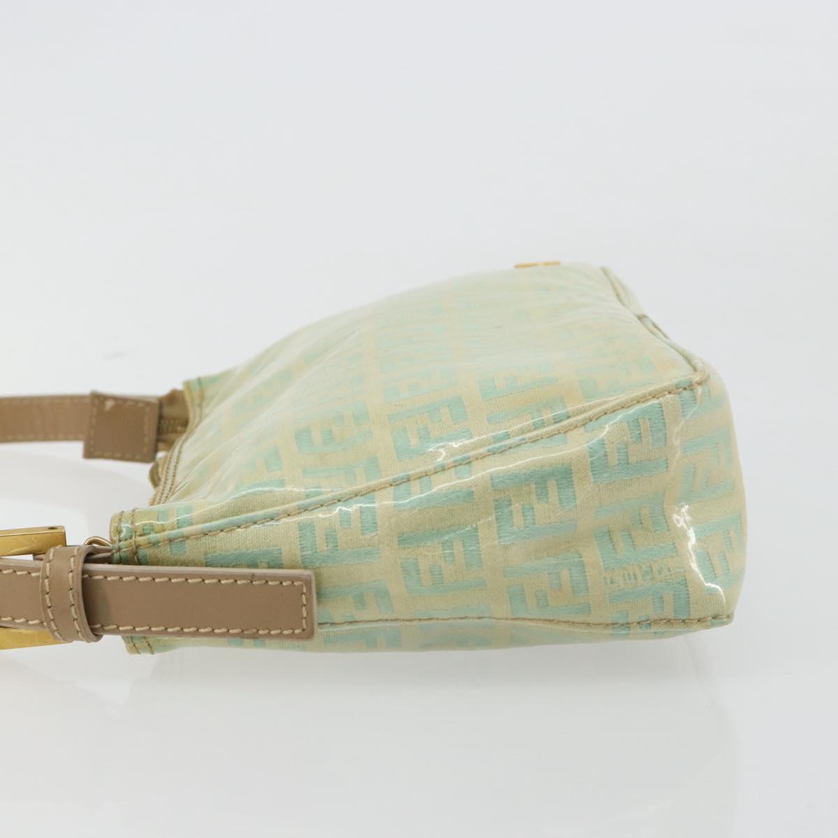 FENDI Zucchino Canvas Hand Bag Blue Beige gold Auth bs18730