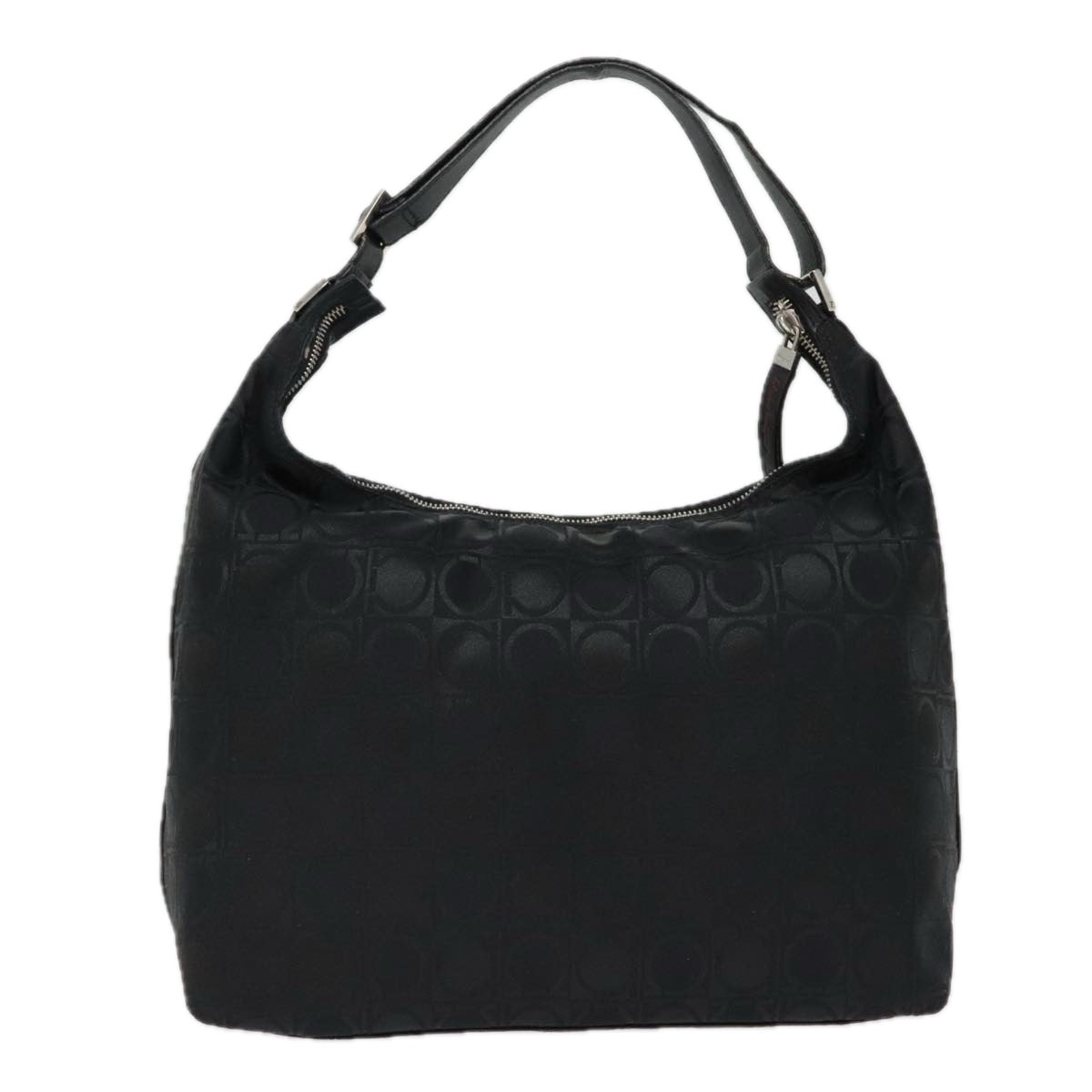 Salvatore Ferragamo Gancini Shoulder Bag Nylon Black Silver Auth bs18811