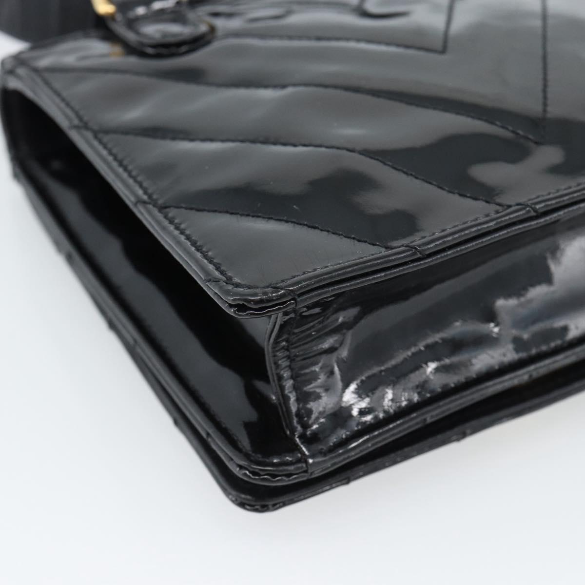 CHANEL V Stitch Waist bag Patent leather Black Gold CC Auth bs18829