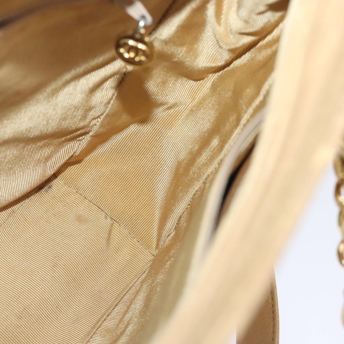 CHANEL Chain Shoulder Bag Calf Skin Beige Gold CC Auth bs18835