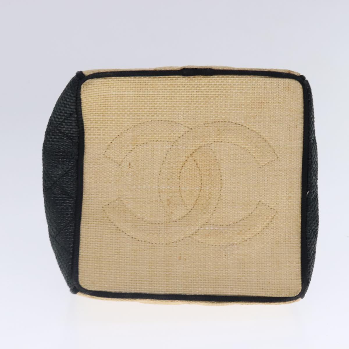 CHANEL Hand Bag straw Beige Black CC Auth bs18882