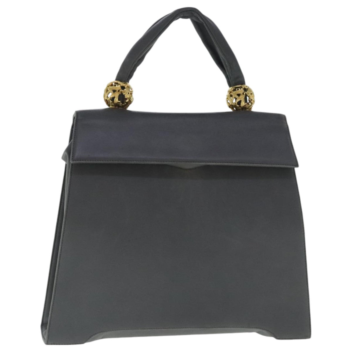 Salvatore Ferragamo Hand Bag Leather Gray Gold Auth bs18987