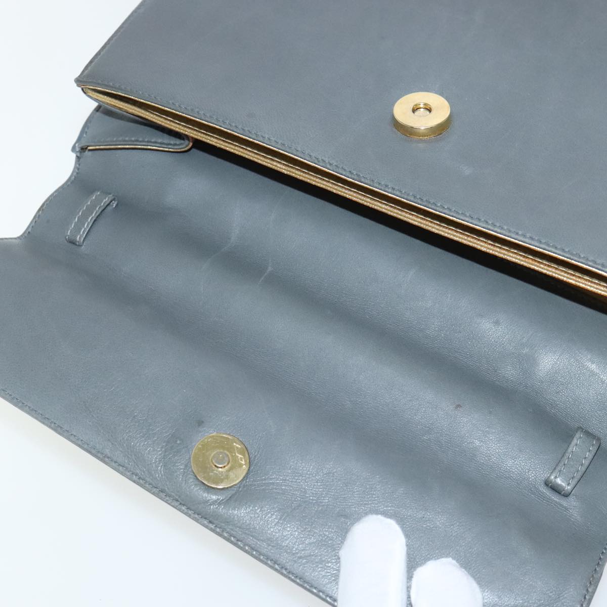 Salvatore Ferragamo Hand Bag Leather Gray Gold Auth bs18987