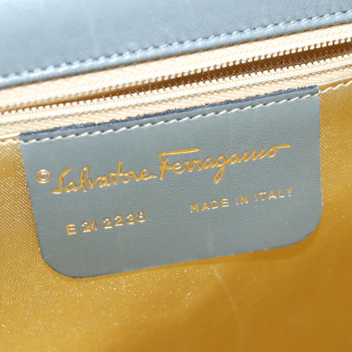 Salvatore Ferragamo Hand Bag Leather Gray Gold Auth bs18987