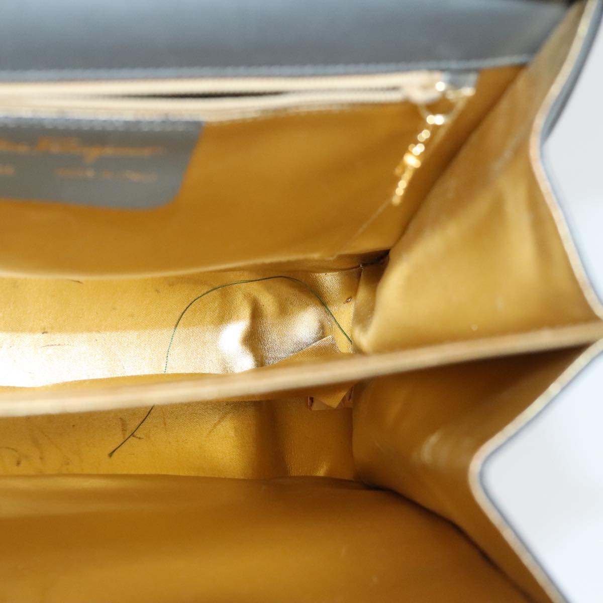 Salvatore Ferragamo Hand Bag Leather Gray Gold Auth bs18987