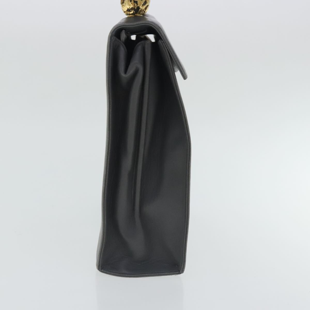 Salvatore Ferragamo Hand Bag Leather Gray Gold Auth bs18987