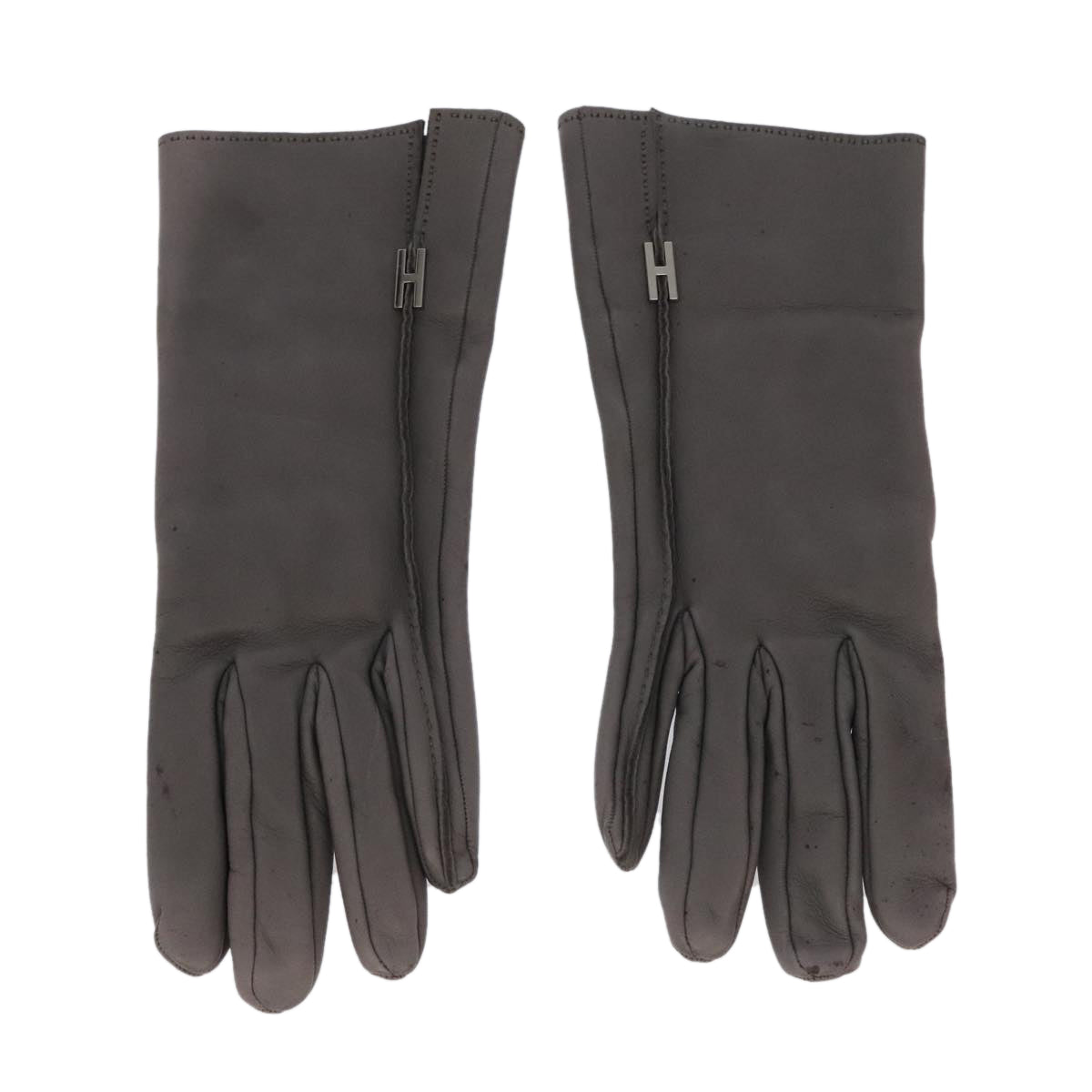 HERMES Gloves Leather Gray Auth bs19011