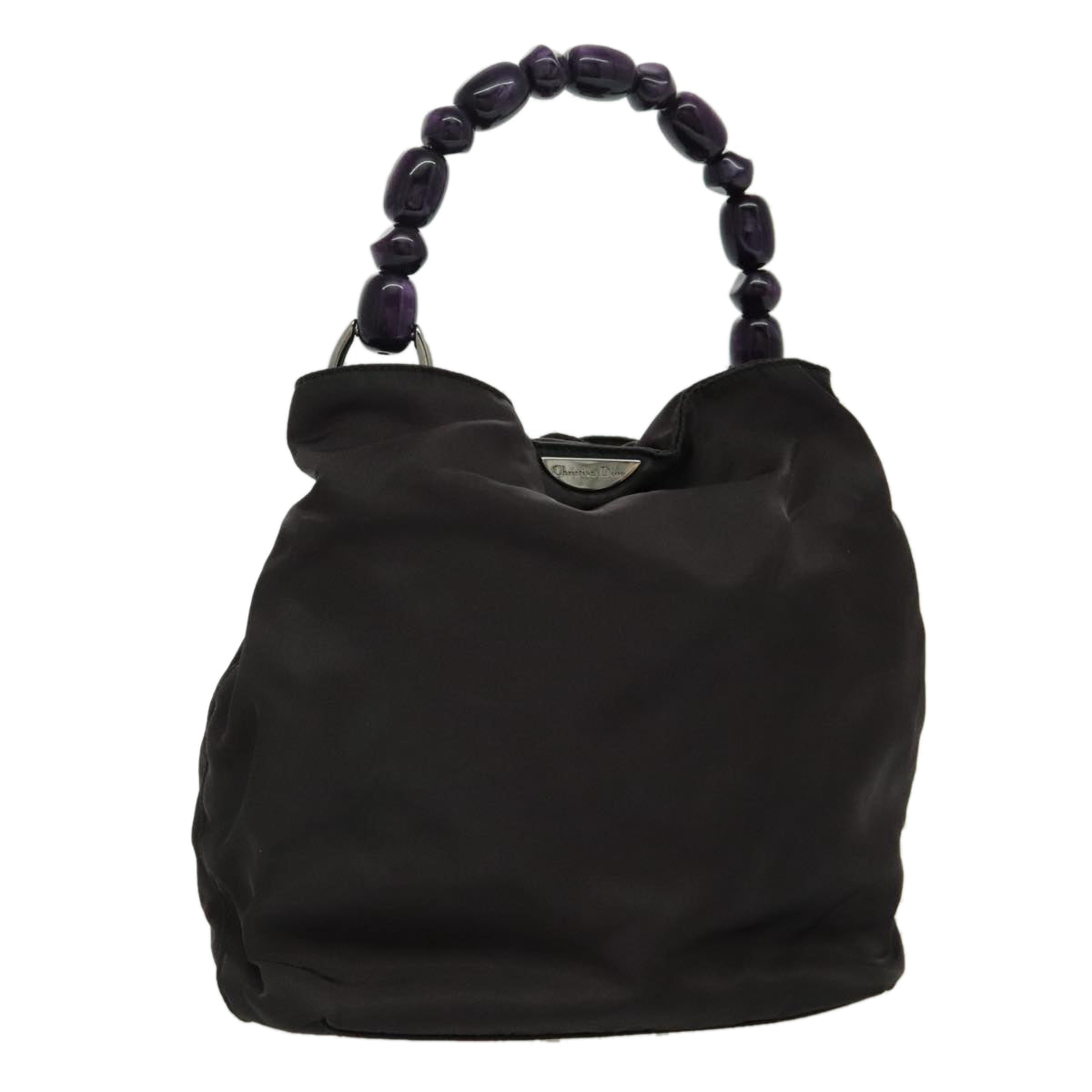 Christian Dior Maris Pearl Hand Bag Nylon Purple Silver Auth bs19032