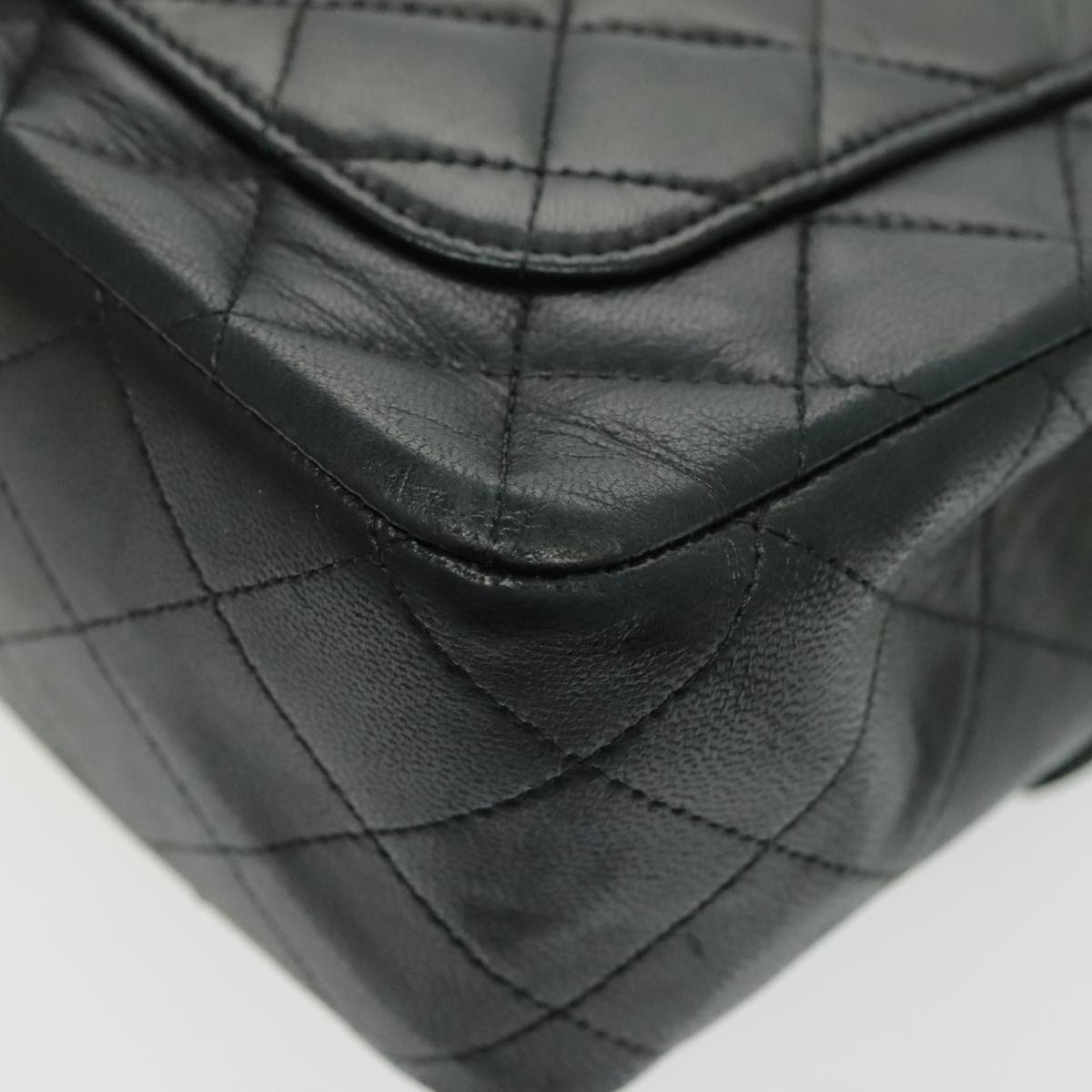 CHANEL Matrasse Chain Shoulder Bag Lamb Skin Black Gold CC Auth bs19047A