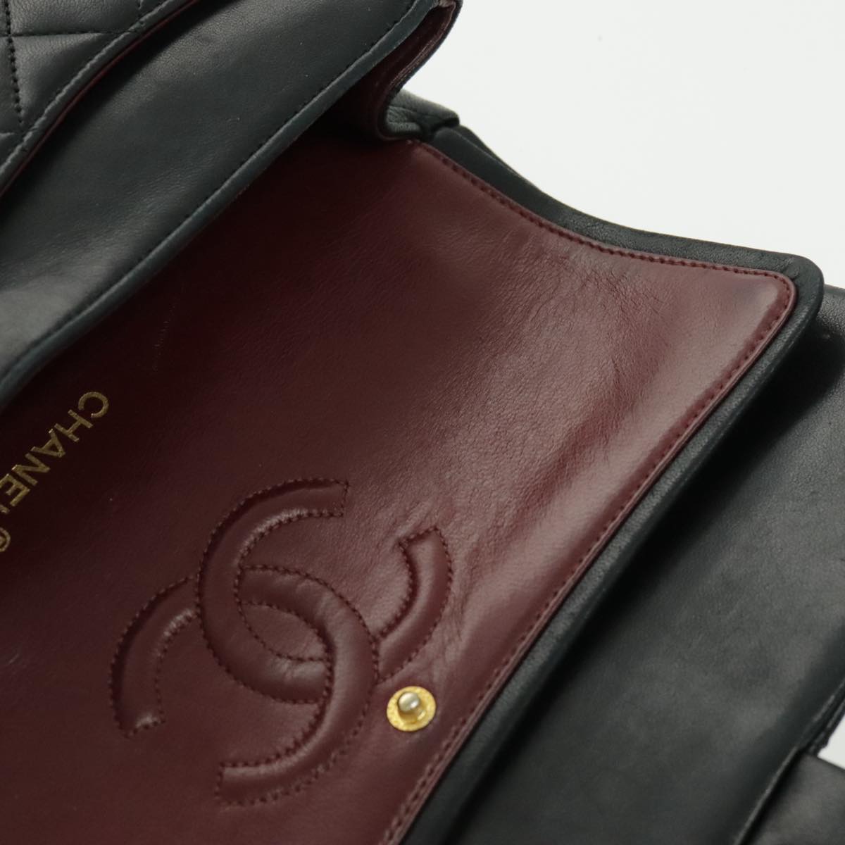 CHANEL Matrasse Chain Shoulder Bag Lamb Skin Black Gold CC Auth bs19047A