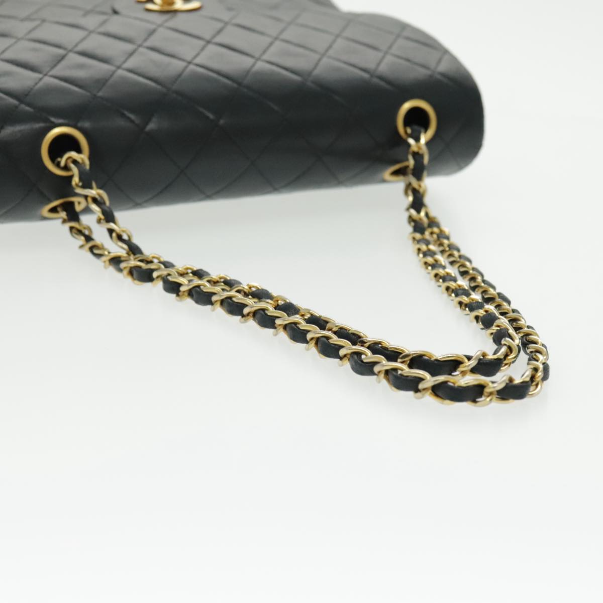 CHANEL Matrasse Chain Shoulder Bag Lamb Skin Black Gold CC Auth bs19047A
