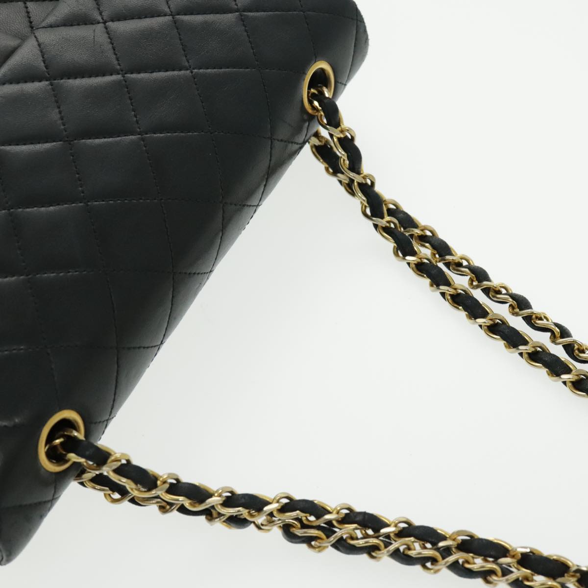 CHANEL Matrasse Chain Shoulder Bag Lamb Skin Black Gold CC Auth bs19047A