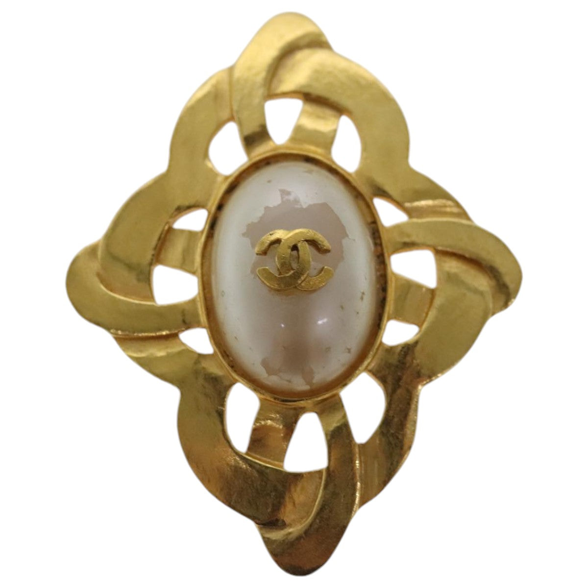 CHANEL Brooch metal Gold Tone CC Auth bs19066