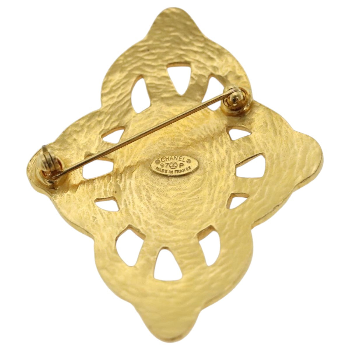 CHANEL Brooch metal Gold Tone CC Auth bs19066