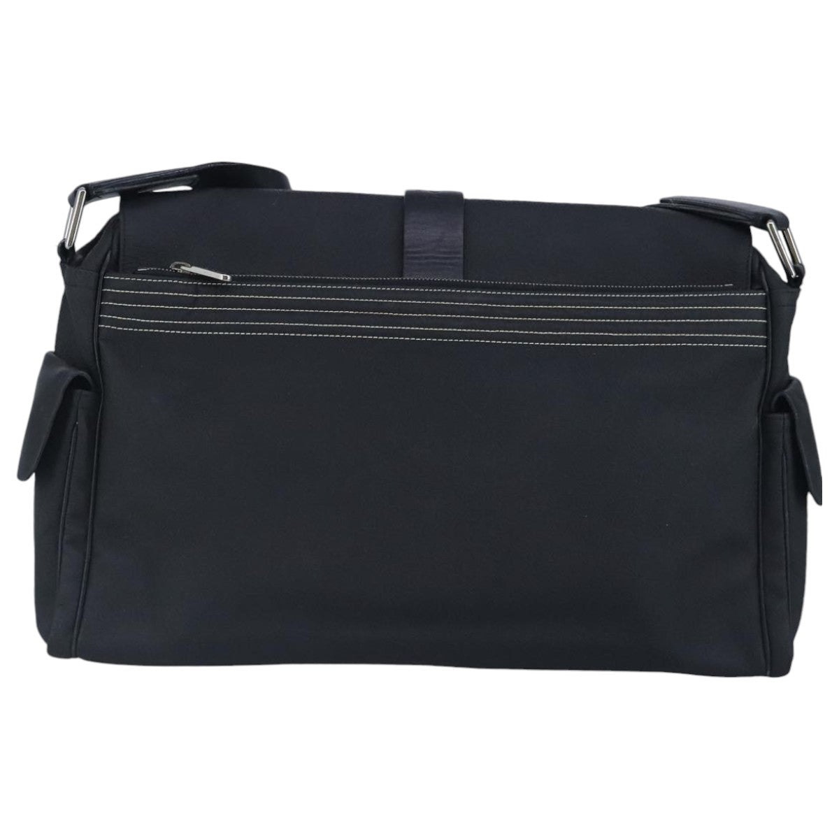 LOEWE Anagram Shoulder Bag Leather Black Silver Auth bs19153