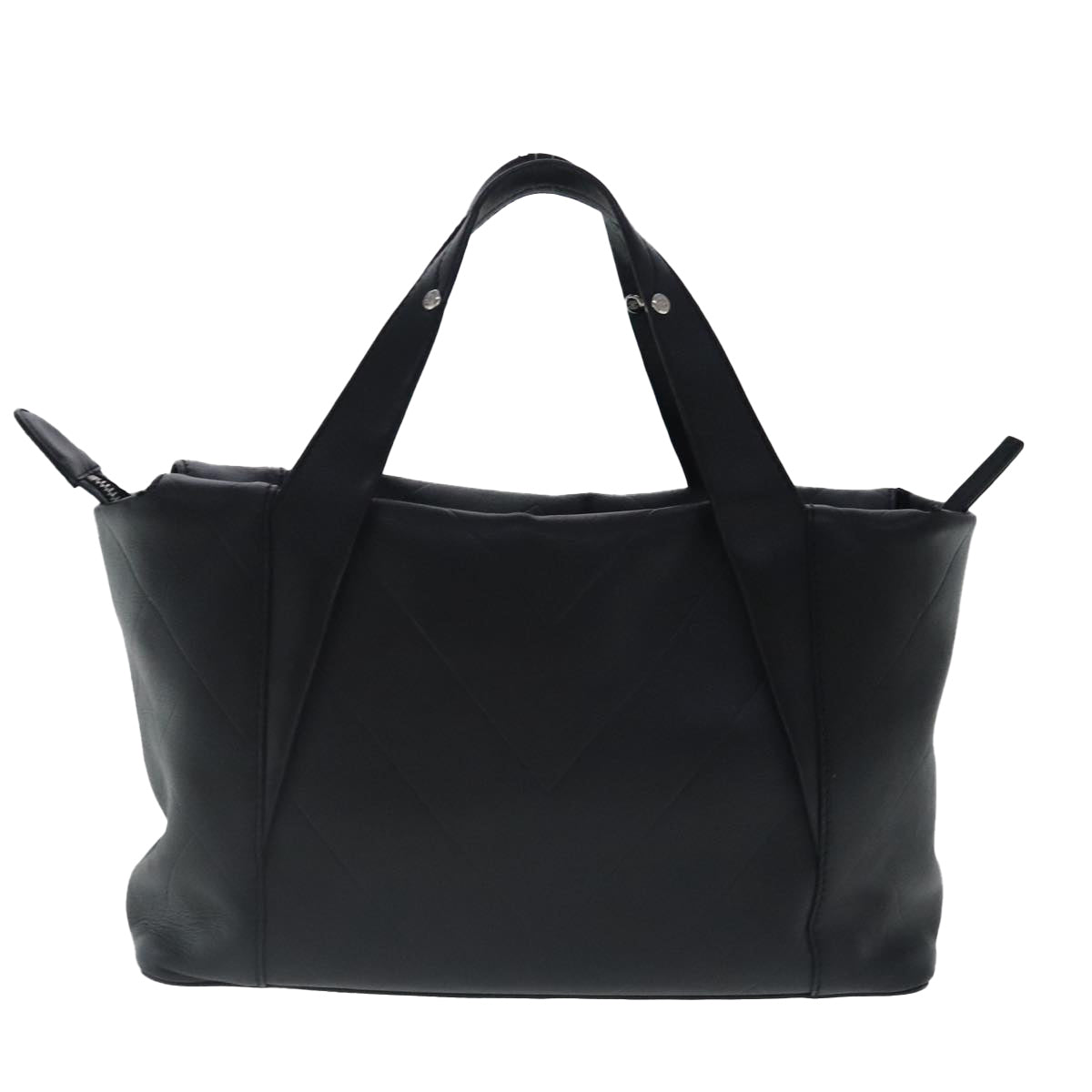 CHANEL V stitch Hand Bag Leather Black Silver CC Auth bs19168