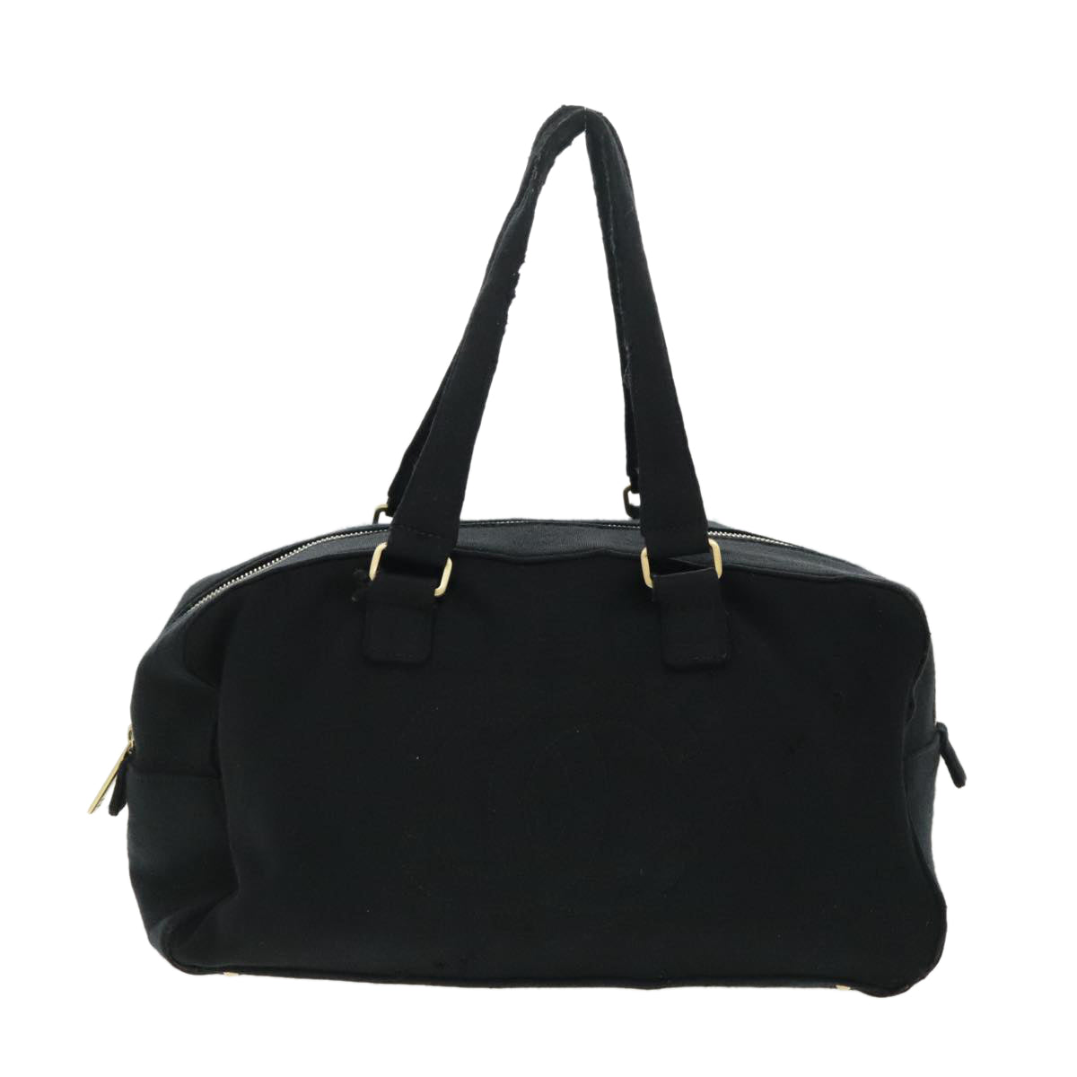 CHANEL Hand Bag Cotton Black Gold CC Auth bs19294