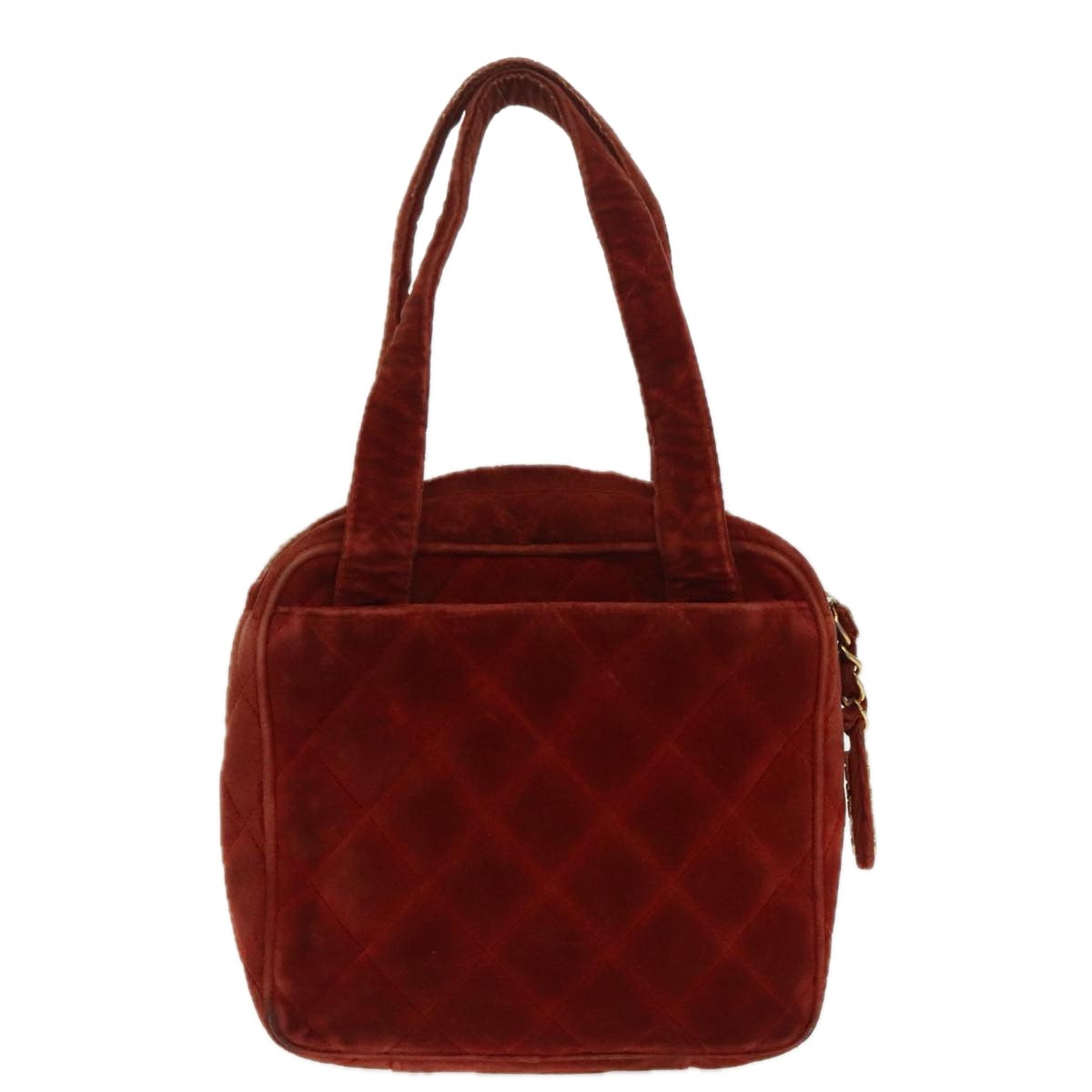 CHANEL Matelasse Hand Bag Velor Orange Gold CC Auth bs19395