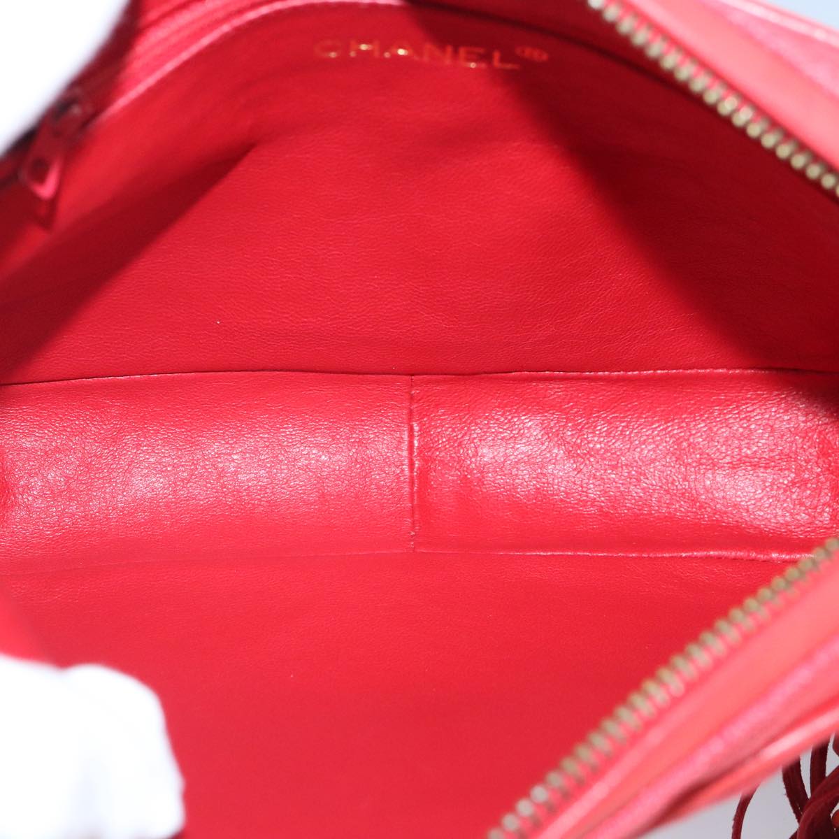 CHANEL Chain Shoulder Bag Canvas Red Gold CC Auth bs19429