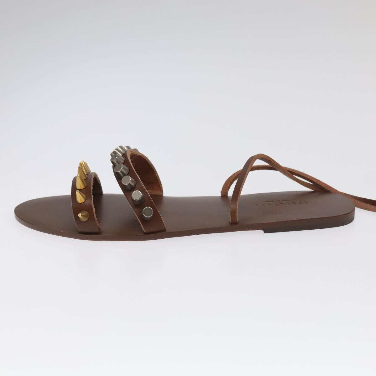 GUCCI Sandals Wood Metal 6 1/2 Brown Gold Silver 563515 Auth bs19479V