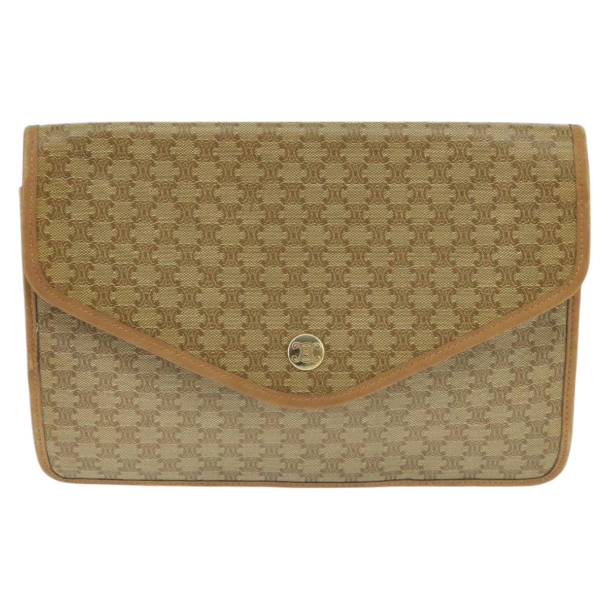 CELINE Macadam Canvas Clutch Bag Beige Gold Auth bs19498