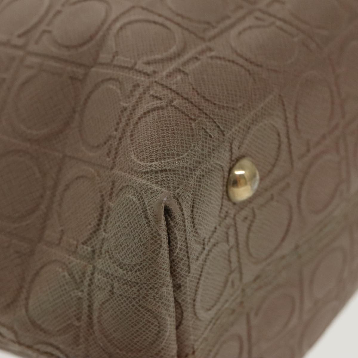 Salvatore Ferragamo Gancini Tote Bag PVCCanvas Brown Gold Auth bs19508