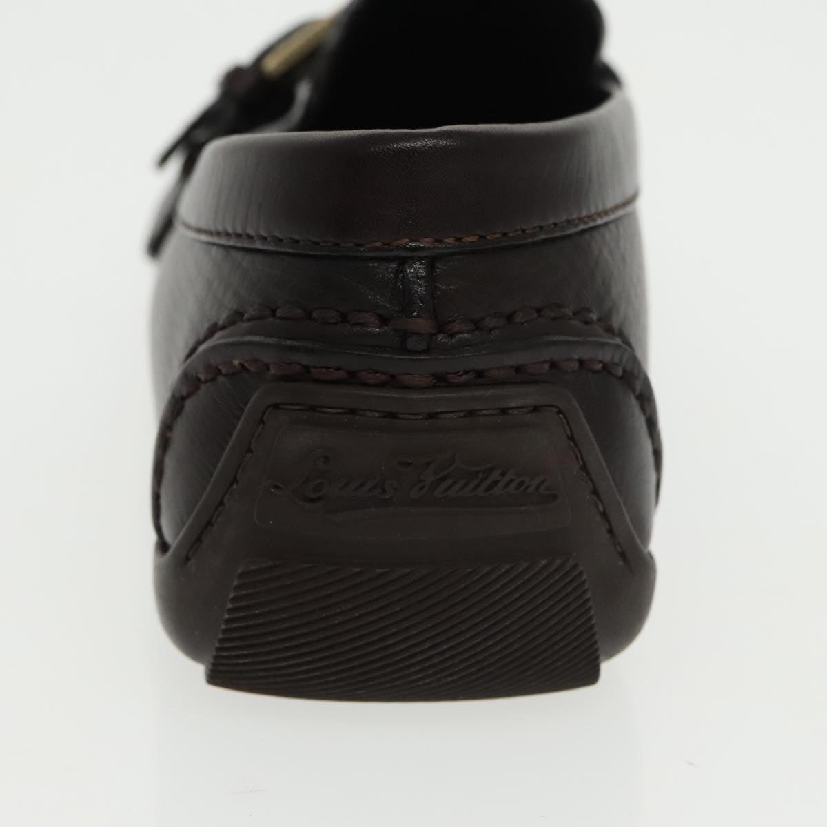 LOUIS VUITTON Loafers Leather 5 1/2 Brown LV Auth bs19545
