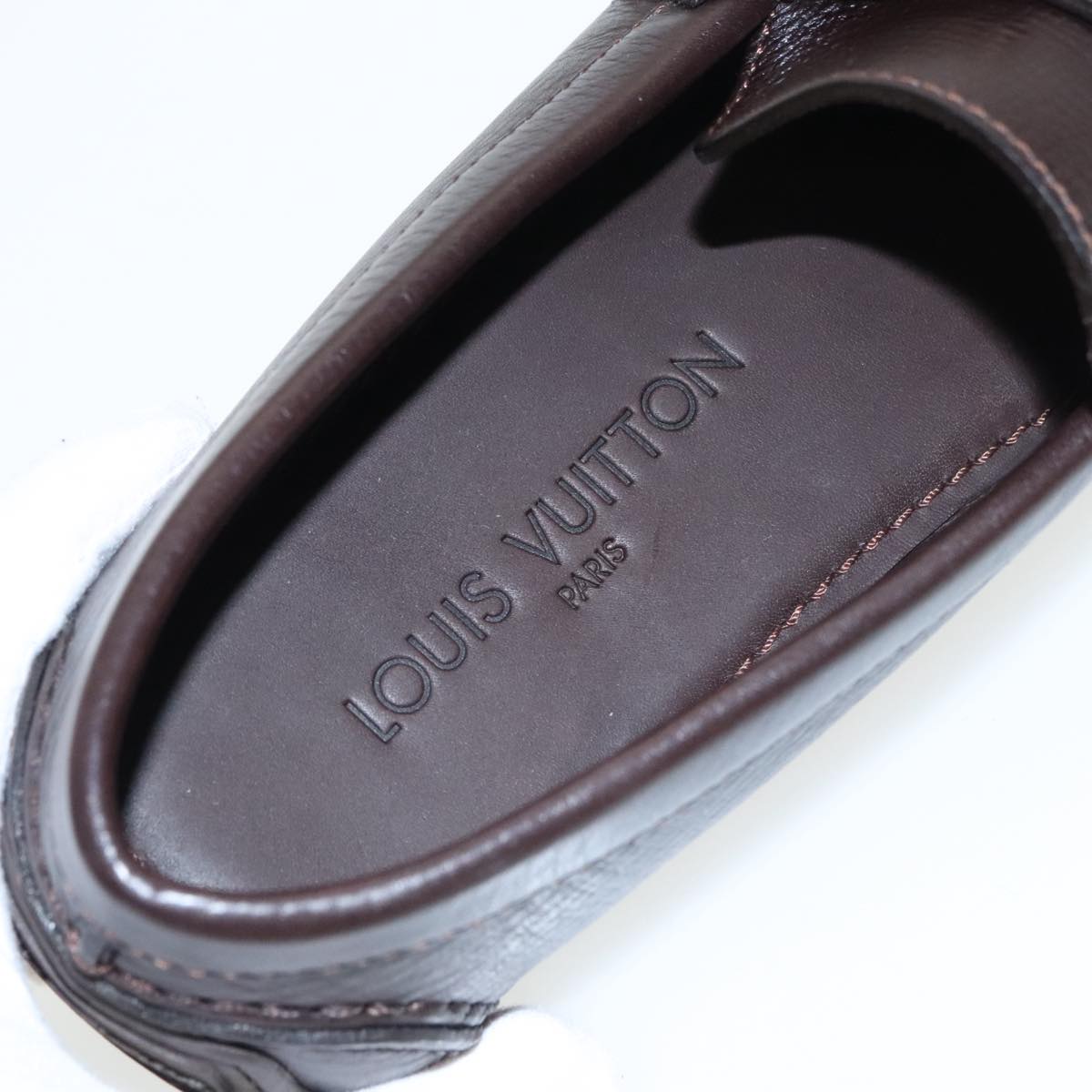 LOUIS VUITTON Loafers Leather 5 1/2 Brown LV Auth bs19545
