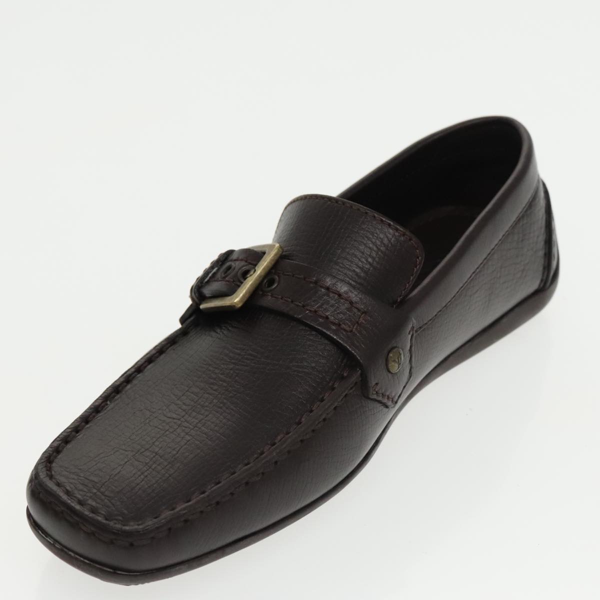 LOUIS VUITTON Loafers Leather 5 1/2 Brown LV Auth bs19545