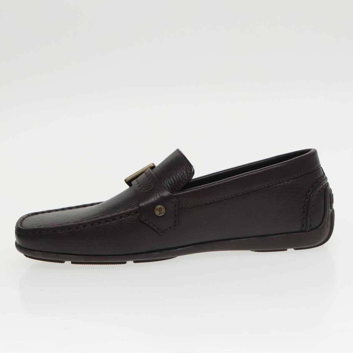 LOUIS VUITTON Loafers Leather 5 1/2 Brown LV Auth bs19545